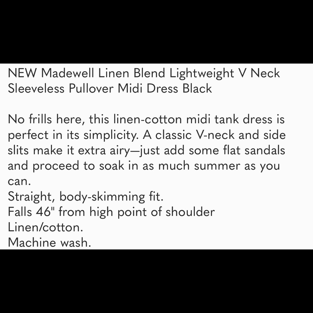 Madewell Linen Blend Lightweight V Neck Sleeveless Pullover Mindi Dress - Picture 4 of 4